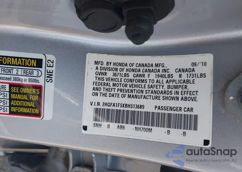 2011 Honda Civic Lx из США, поврежденный, VIN 2HGFA1F5XBH513689